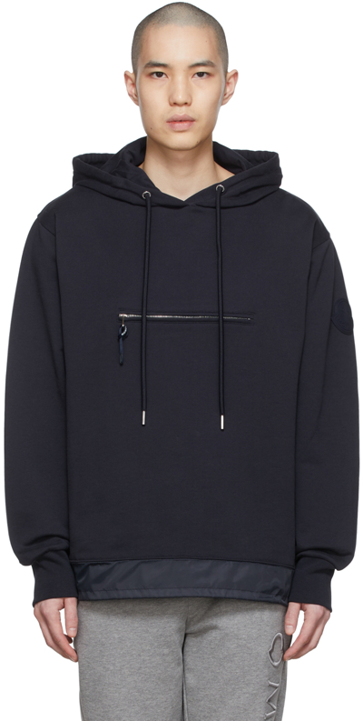 Shop Moncler Navy Cotton Hoodie In 778 Navy