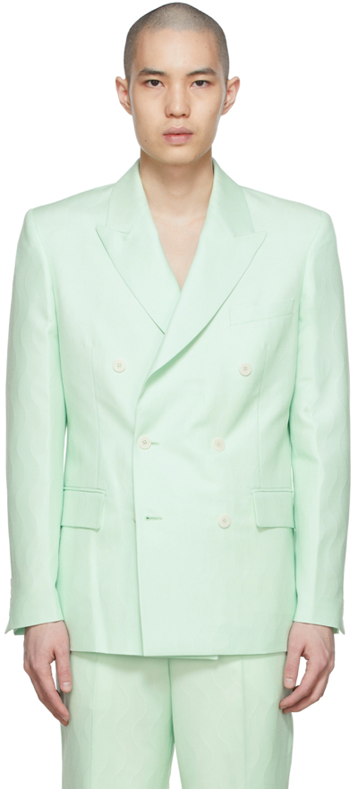 Shop Casablanca Green Wool Blazer In Mint Memphis Pinstri