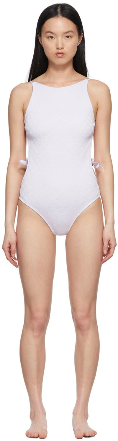 Bottega Veneta Backless Intrecciato-pattern Woven Swimsuit In 5471 Mirth Washed