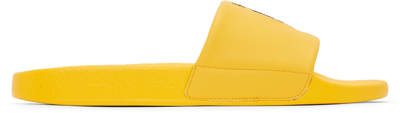 Shop Polo Ralph Lauren Yellow Polo Bear Slides In Yellowfin/bear