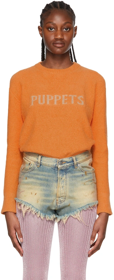 Puppets And Puppets Logo Organic Cotton Blend Sweater In Orange