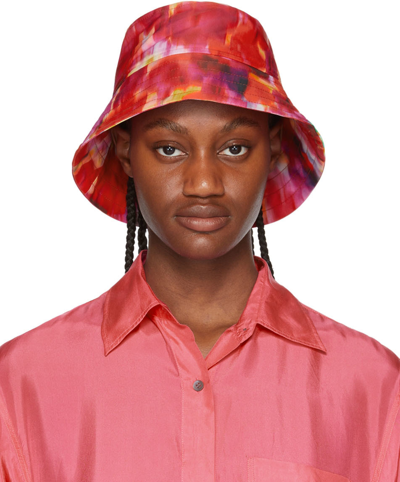 Shop Dries Van Noten Red Satin Bucket Hat In 304 Fuchsia