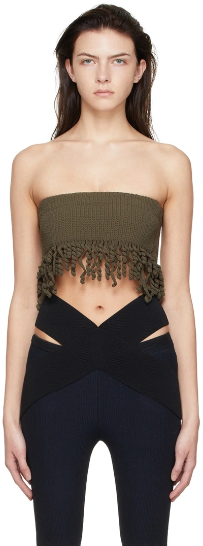 Dion Lee Fringed Crochet Cotton-blend Top In Dark Moss