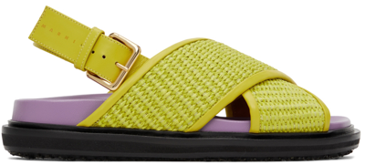 Shop Marni Green & Purple Raffia Fussbett Sandals In Zo142 Lime/mauve