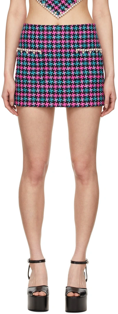 Area Houndsooth Wool-blend Miniskirt In Fuchsia/aqu