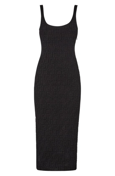 Shop Fendi Ff Knit Midi Dress In Black