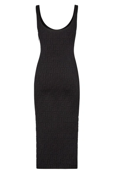 Shop Fendi Ff Knit Midi Dress In Black