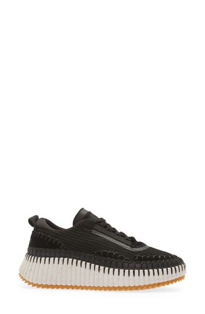 Chloé Nama Embroidered Suede And Recycled-mesh Sneakers In Black