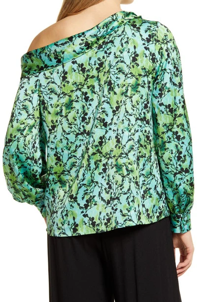 Shop Halogen One-shoulder Blouse In Green Floral Fresh