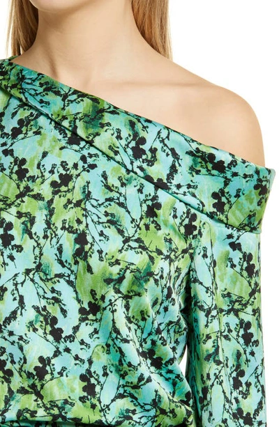 Shop Halogen One-shoulder Blouse In Green Floral Fresh