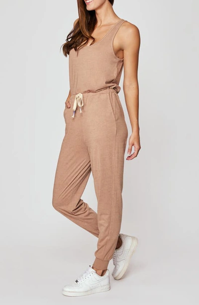 Shop Spiritual Gangster Perfect Lounge Cotton Tank Jumpsuit In Camel