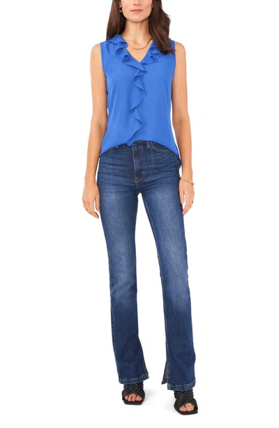 Shop Vince Camuto Ruffle Neck Sleeveless Georgette Blouse In Ocean Blue