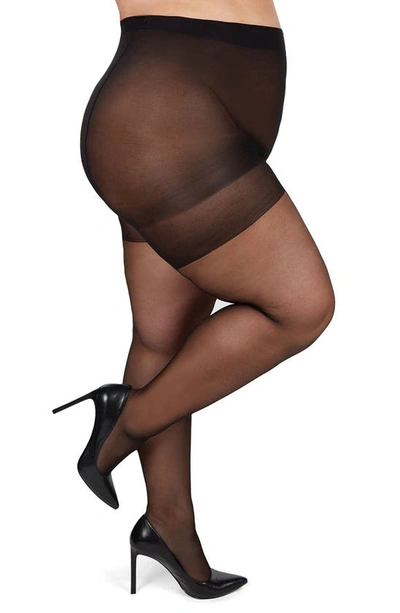 Memoi Plus Size Curvy Silky Sheer Control Top Pantyhose Mm-2210 In Jet Black