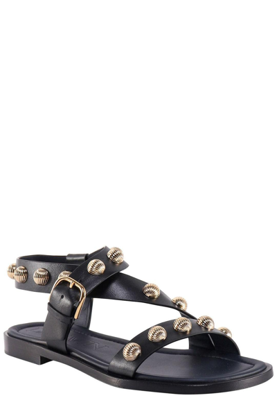 Shop Lanvin Studded Ankle Strap Sandals In Nero/oro