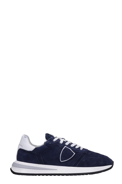 Shop Philippe Model Tropez 2.1 Sneakers In Blue Suede And Fabric