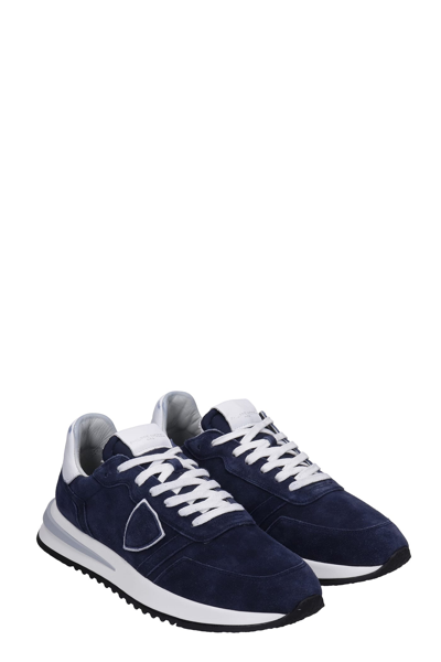 Shop Philippe Model Tropez 2.1 Sneakers In Blue Suede And Fabric