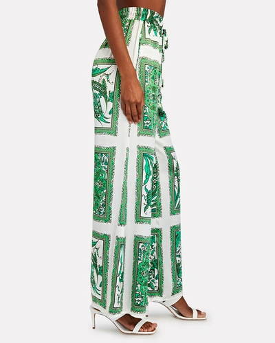 Shop Alemais Lucille Wide-leg Silk Trousers In Green