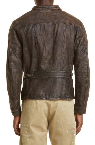 Shop Double Rl Lynton Leather Jacket In Black Over Brown