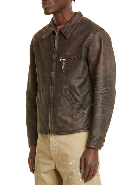 Shop Double Rl Lynton Leather Jacket In Black Over Brown