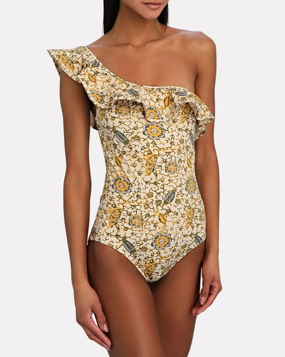 Shop Ulla Johnson Martina Maillot One-shoulder One-piece Swimsuit In Yellow