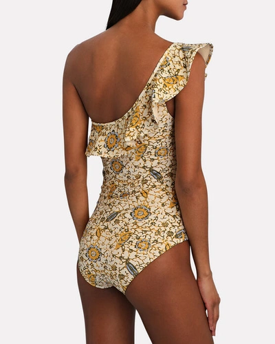 Shop Ulla Johnson Martina Maillot One-shoulder One-piece Swimsuit In Yellow