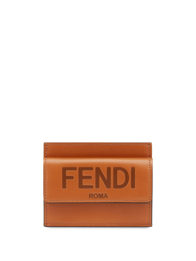 Shop Fendi Ff Leather Credit Card Case In Brown