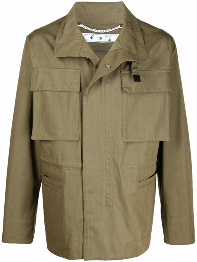 Shop Off-white Men's Green Cotton Outerwear Jacket