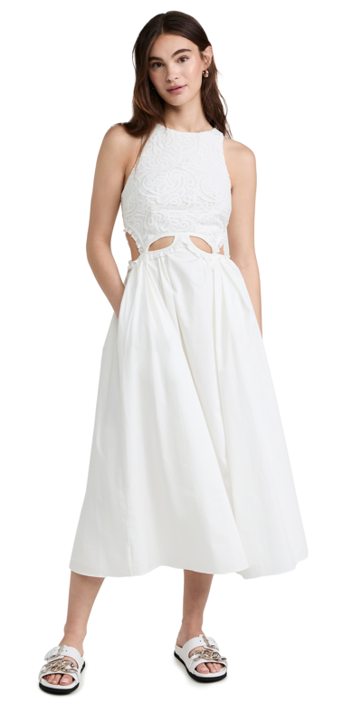 Shop Self-portrait White Cotton Cutout Midi Dress