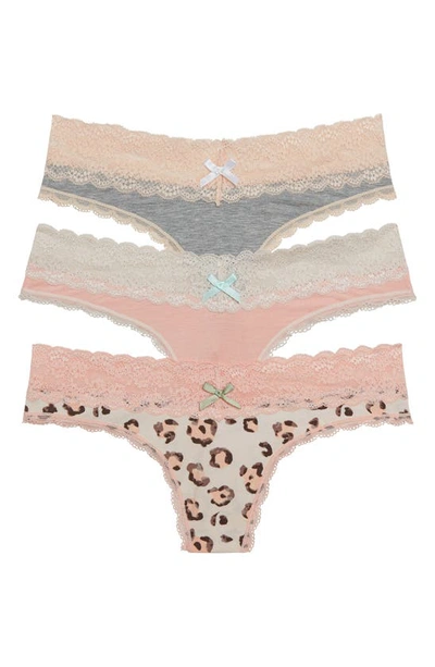 Shop Honeydew Intimates 3-pack Lace Thong In Heatgry/georg/clmlpd