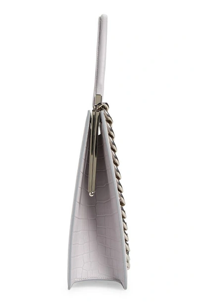 Shop Alexander Mcqueen The Four Ring Croc Embossed Leather Frame Bag In Pale Grey