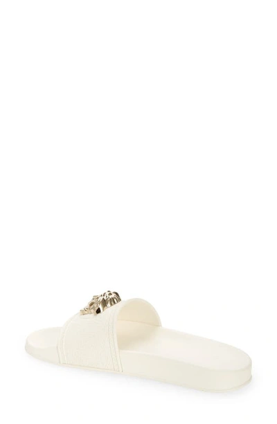 Shop Versace First Line Medusa Slide Sandal In White-light Gold