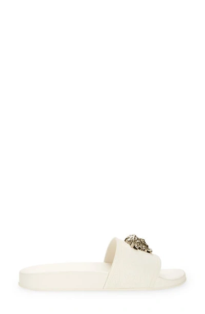 Shop Versace First Line Medusa Slide Sandal In White-light Gold