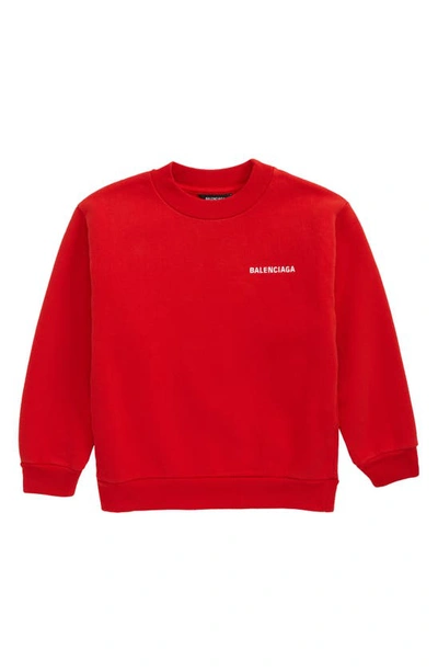 Shop Balenciaga Kids' Embroidered Cotton Logo Sweatshirt In Bright Red White