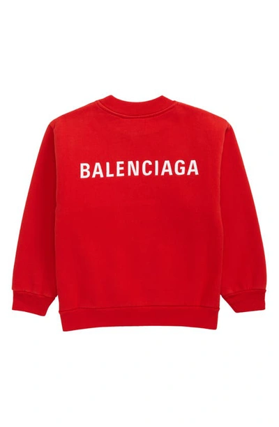 Shop Balenciaga Kids' Embroidered Cotton Logo Sweatshirt In Bright Red White
