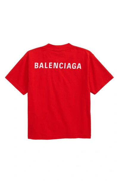 Shop Balenciaga Kids' Embroidered Logo Graphic Tee In Bright Red White