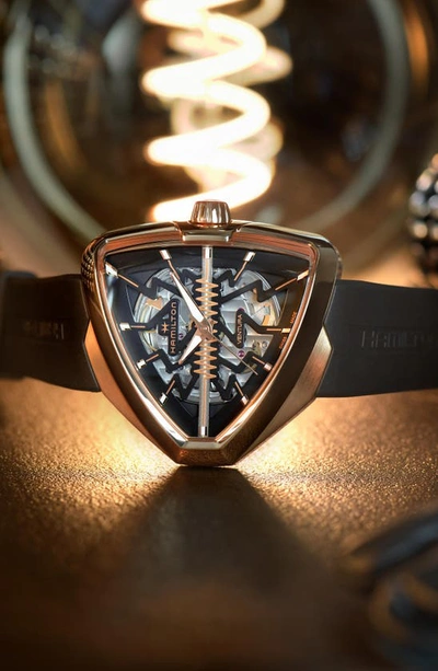 Hamilton Ventura Elvis80 Auto Skeleton Dial Pvd Rose Gold Steel Black Rubber Strap Men's Watch H24525331