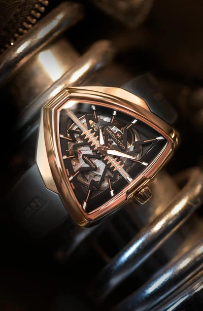 Hamilton Ventura Elvis80 Auto Skeleton Dial Pvd Rose Gold Steel Black Rubber Strap Men's Watch H24525331