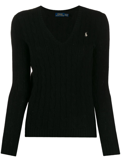 Shop Polo Ralph Lauren Logo Knit V-neck Jumper In Black