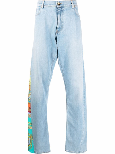 Shop Versace Royal Rebellion-print Straight-leg Jeans In Blue