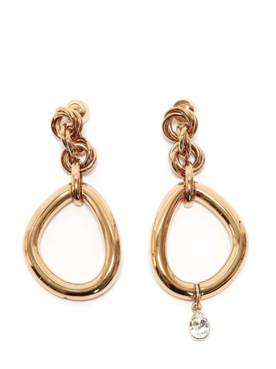 Shop Jw Anderson Crystal Embellished Gold Asymmetrical Earrings