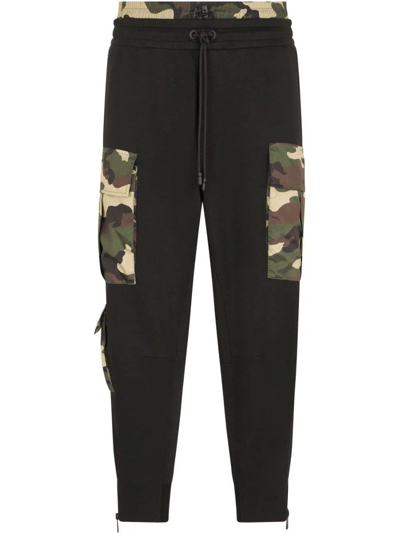 Shop Dolce & Gabbana Camouflage Print Black Track Pants In Nero