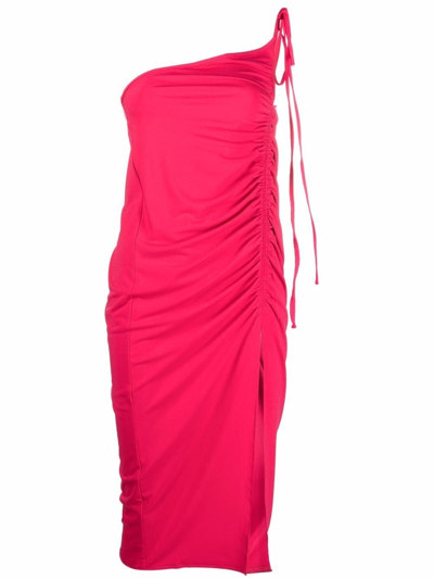 Shop Self-portrait One Shoulder Dress In Pink & Purple