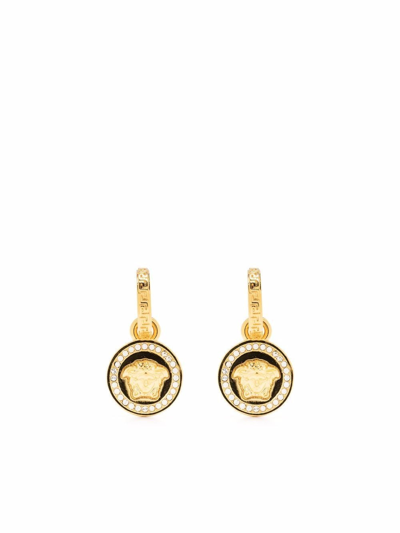 Shop Versace La Medusa Greca Crystals Earrings In Metallic