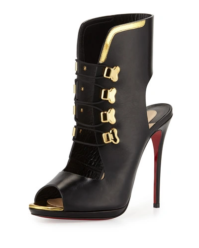 Christian Louboutin Troubida Lace-front Red Sole Pump, Black In Black/gold