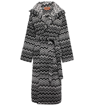 Shop Missoni Hooded Cotton Terry Robe In Chevron Black & White