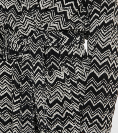 Shop Missoni Hooded Cotton Terry Robe In Chevron Black & White