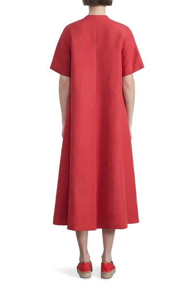 Shop Lafayette 148 Raleigh Belted Silk & Linen Midi Dress In Flame