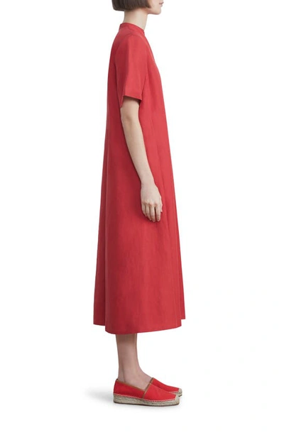 Shop Lafayette 148 Raleigh Belted Silk & Linen Midi Dress In Flame