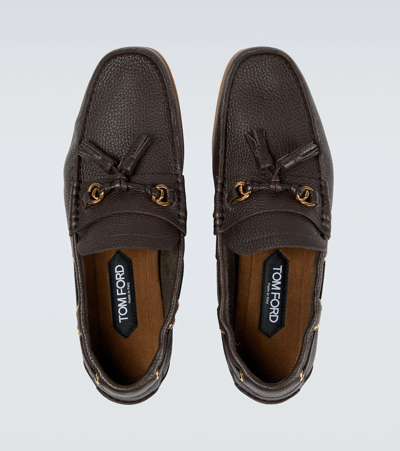 Shop Tom Ford Large Grain Robin Leather Loafers In Chocolate