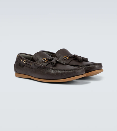 Shop Tom Ford Large Grain Robin Leather Loafers In Chocolate